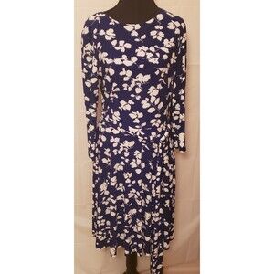 Women's Ralph Lauren Navy Blue White Floral Long Sleeve Swing Dress Sz 10 NWOT